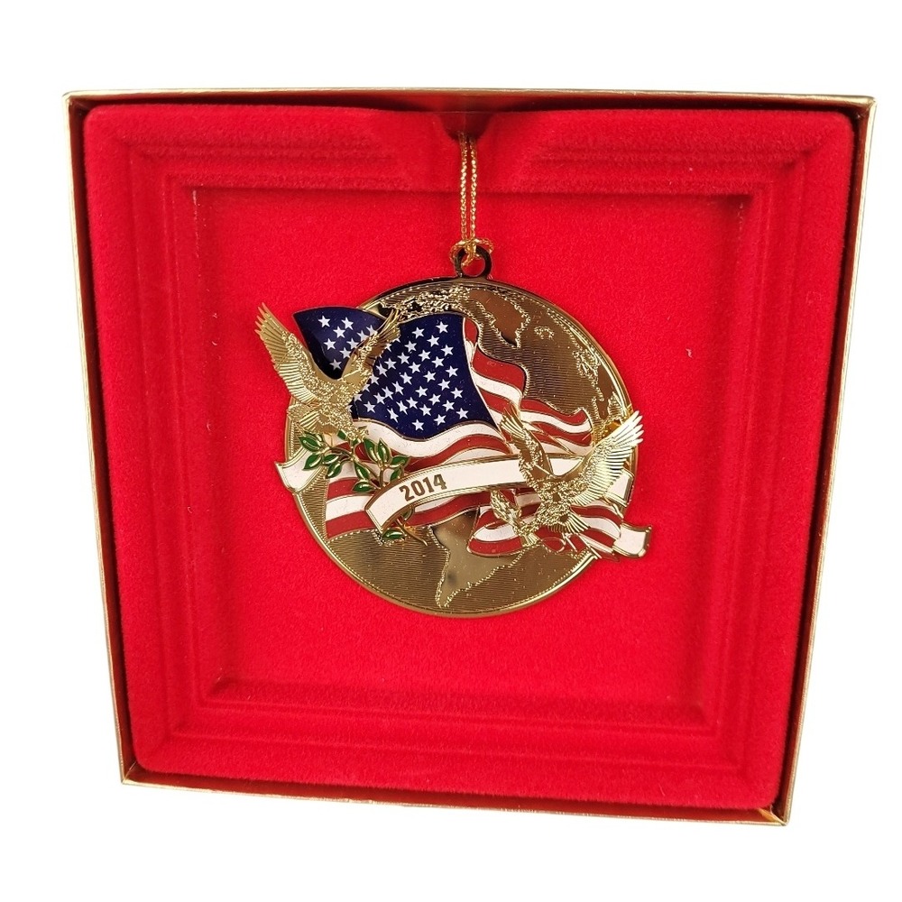 Beacon Design 2014 Patriotic Eagles & Flags 24K Gold Brass Ornament New In Box